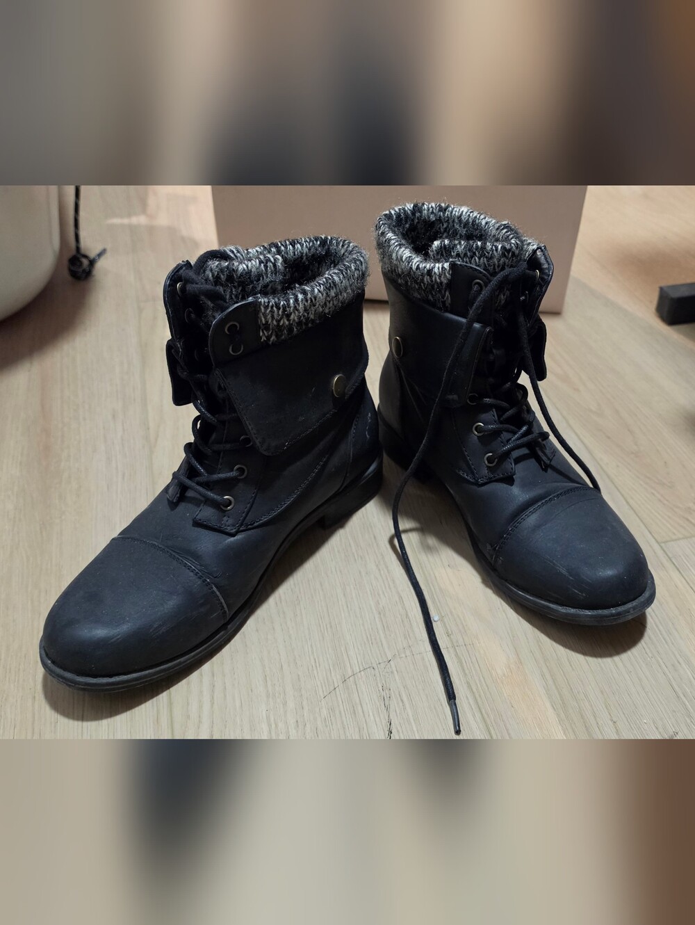 JUSTFAB 6.5 US Women’s Black Lace-Up Knit-Cuff Ankle Boots